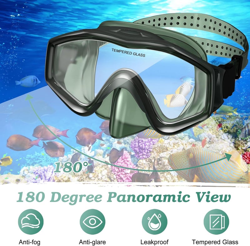 ACQCES Snorkeling Gear for Adults, Dry Top Snorkel Mask Set 2 Pack Scuba Diving Mask Snorkel Gear Anti Fog Snorkeling Packages Tempered Glass Panoramic View Nose Cover - Image 4